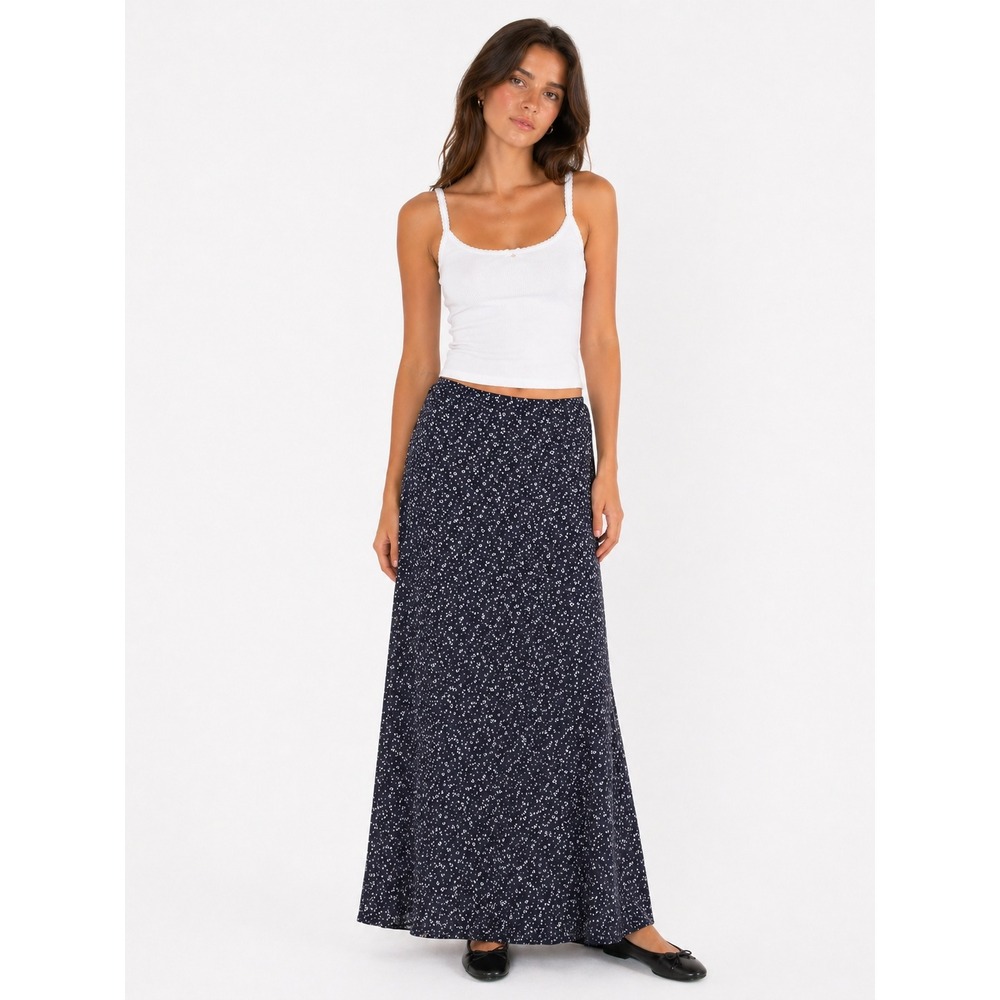 Brandy Melville Navy Blue Floral Ditsy Print Viscose Maxi Skirt Small Made Italy
